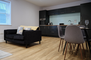 Modern and bright living/dining area