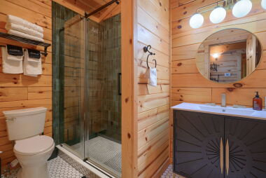 Updated spa bathroom with rain shower