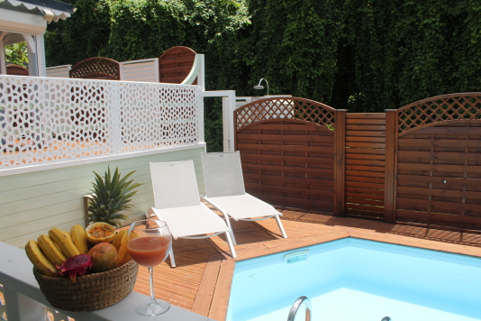 Piscine, douche, transats