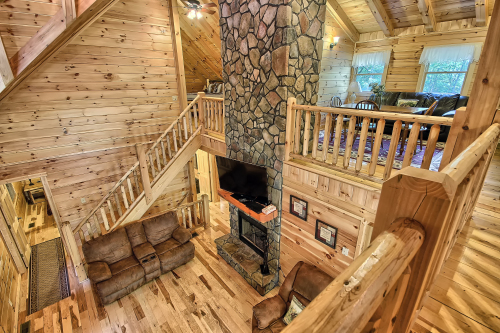 Looking down into Great Room, from Loft Level