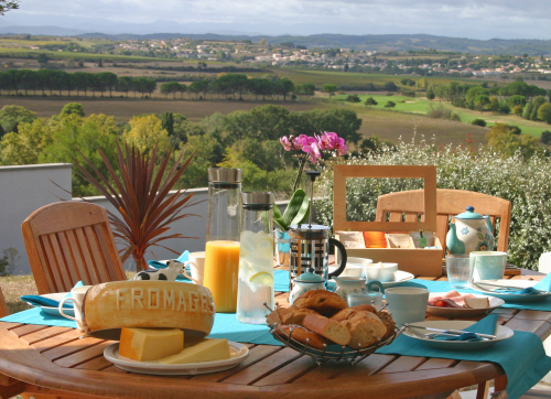 Les Balcons de Maragon - Breakfast served on our Terrace overlooking the Pyrenees and the golf course