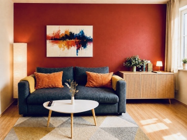 Comfortable Living room with sofa bed, dining area and smart TV (55 inch)