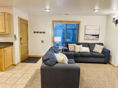 Entry, living room area with high-end furniture. 