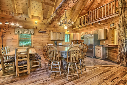Closeup of Dining Room, from Great Room, Rocky View Lodge
