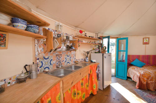 Big Yurt ~ interior kitchen area