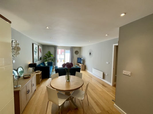 Open plan contemporary living dining space