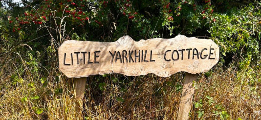 Please look for this sign for the entry to driveway - Little Yarkhill Cottage – a tranquil spa-style stay in rural Herefordshire
