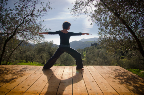 Yoga platform with mountain view