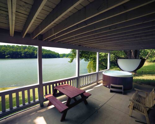 Lower deck with Hot tub and lake views