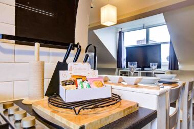 Tea, coffee, chocolate, milk and biscuits provided