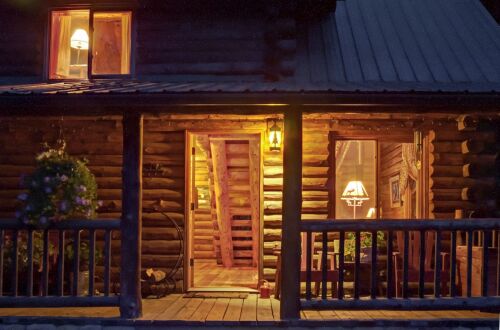 Log Cabin at Night
