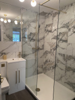 Elegant bathroom adorned with gold fixtures