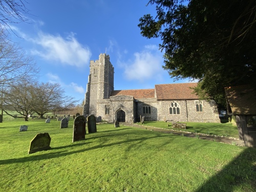 Grade 1 Listed Rodmersham church (walk across the village green and down through the orchards)
