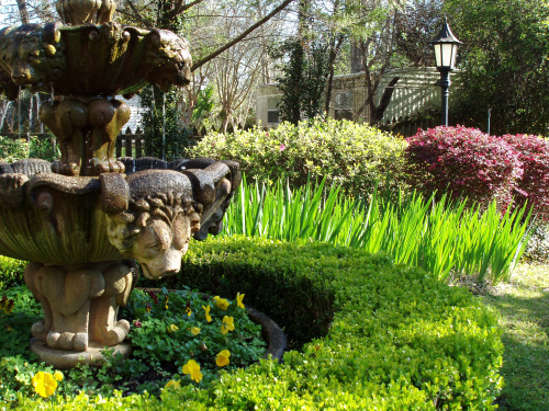Lion fountain in the rear gardens at the Judge Porter House