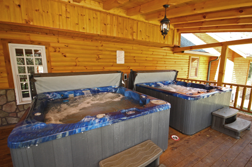 Closeup of 2 Hot Tubs, Back Deck, The Western Lodge