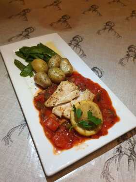 LINE CAUGHT COD WITH RATATOUILLE AND VEGETABLES