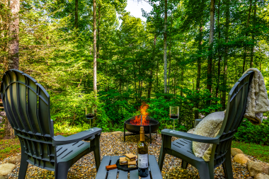 a warm fire, a glass of wine, and the mountains holding the moment.