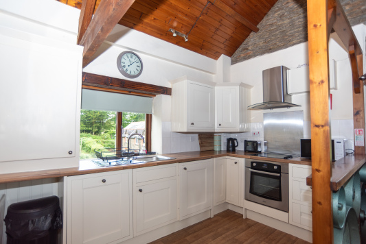 Well-equipped kitchen with oven, hob, microwave, kettle and all the essentials for self-catering breaks in North Devon.