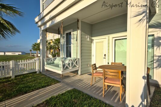 Yard with hanging daybed