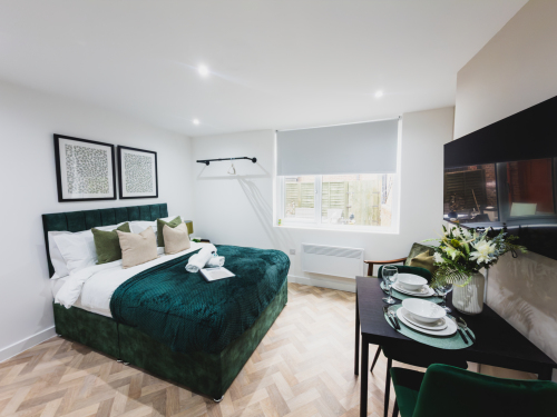 Bed and dining area