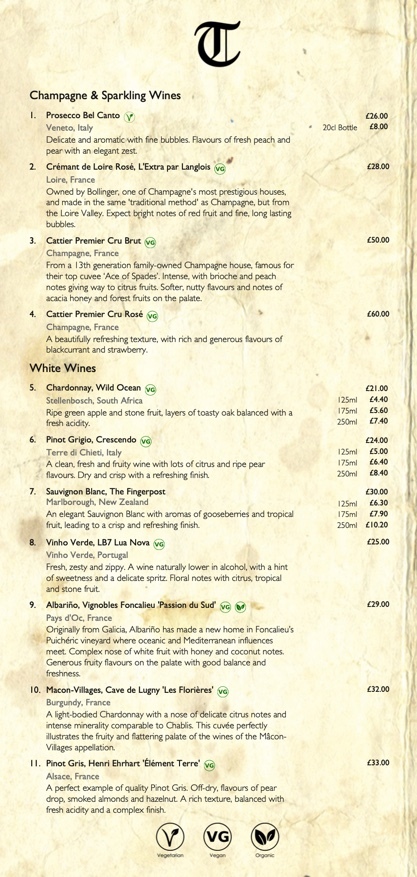 Spring and Summer Wine List 2024 - Sparkling and White