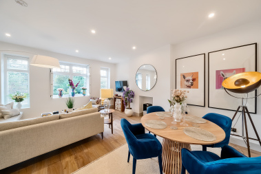 Luxury living room design with exquisite dining table detailing.