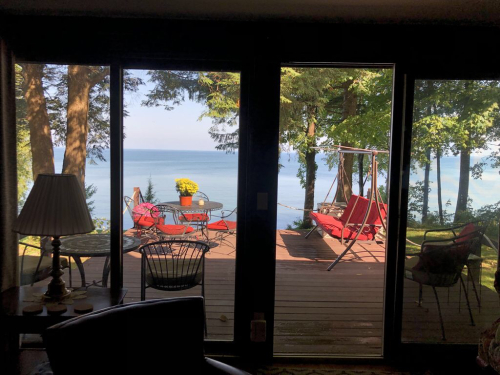 View is great from inside and deck on water side has great seating. 