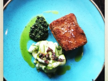 Lamb Scrumpet, Courgette and Anchovy Salad, Green Sauce