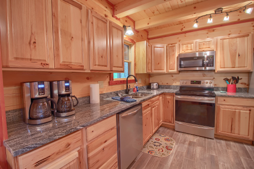Coffee Makers, Kitchen Sink, Stove and Microwave, Main Level, Rustic Cedar Inn 