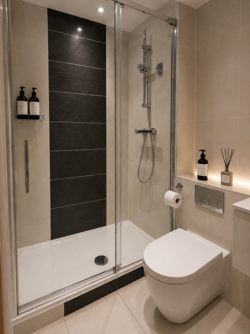 A stylish and spotless bathroom featuring modern fittings, fresh towels, and all the essentials for a relaxing and refreshing stay.