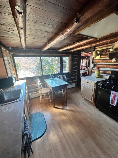 Country Kitchen with seating overlooking the creek