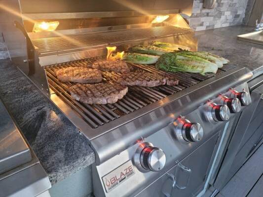 Propane grill lights up when opened, also sink and mini fridge