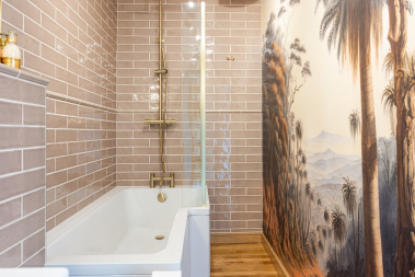 Ensuite bathroom with unique decor features