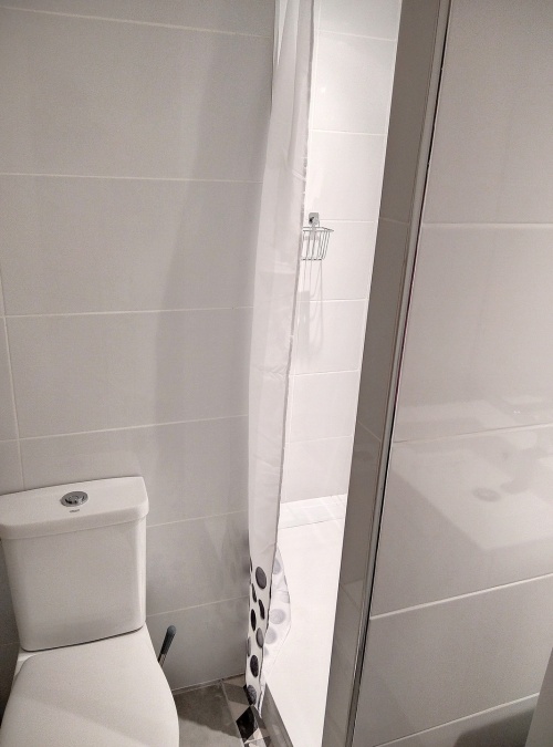 douche à l'italienne et toilettes dans la salle d'eau
