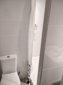 douche à l'italienne et toilettes dans la salle d'eau