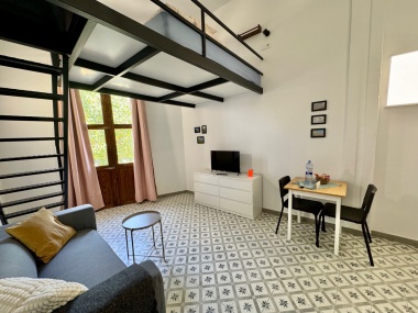 Das Studio mit Wohnbereich und dem 