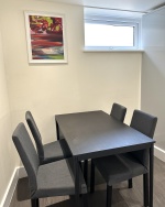 Lovely and light kitchen with original art by a Vogue featured artist and  all the pots, pans, utensils, crockery, plates, bowls, cutlery, appliances and space you need to cook a delicious meal for your stay! This kitchen is ready for you to cook in!