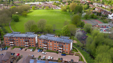 As you can see, our lovely apartment overlooks the park, the River Wye and the tennis courts too. There's an allocated parking space right outside the main entrance and for our eco-concious guests, you can see we have solar pannels installed on the roof too. 