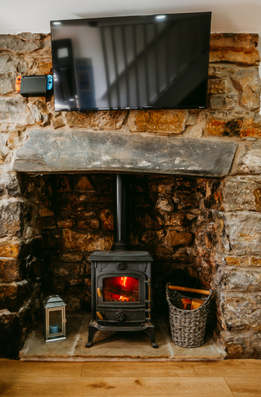 log burner in main living area 