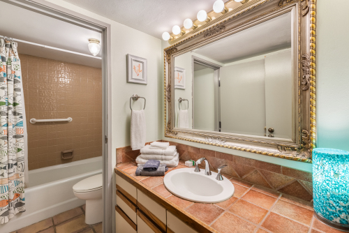 Hall bathroom has shower/tub combo 