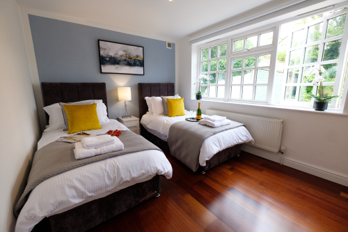 Each bedroom has a Super King double bed which can also be configured on request as two single beds as shown here. 