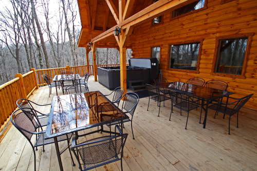 Outdoor Dining Area and Hot Tub1, looking toward Lodge