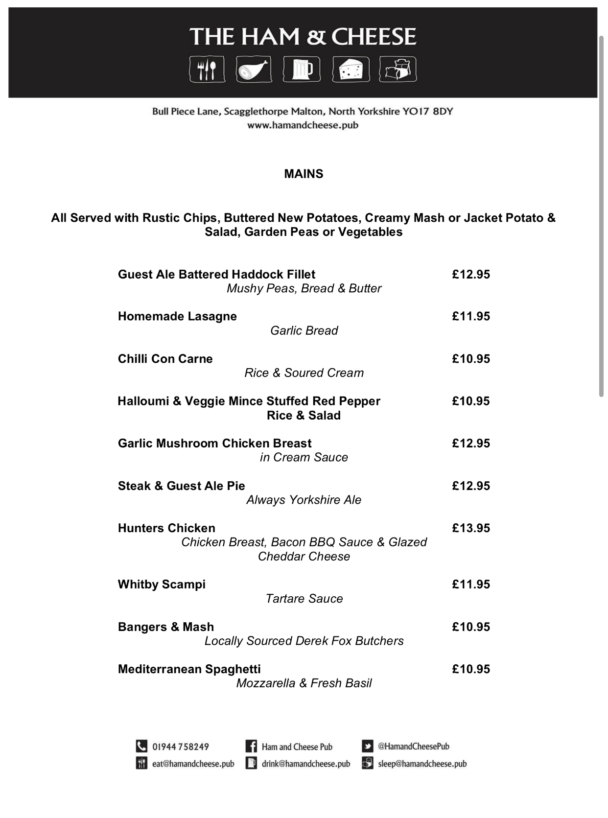Ham And Cheese, Malton Daily Menu