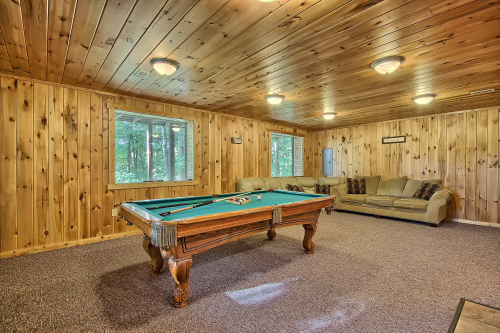 Pool Table & 2 Log Bunk Sets, instead of couches (not shown), Lower Level, Rocky View Lodge