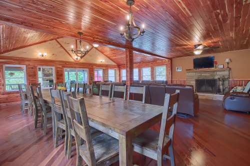20-Person Table and Living Room, looking toward Great Room, Southern Belle Lodge