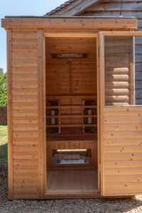 Brand-new sauna that heats in minutes — perfect for deep relaxation after the hot tub