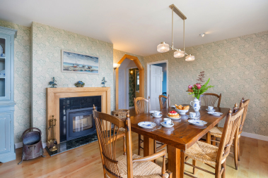 Dining area with fireplace