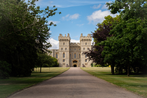 Windsor Castle, a royal residence, viewed from the Long Walk.