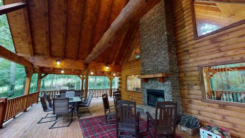 Covered porch and outdoor fireplace