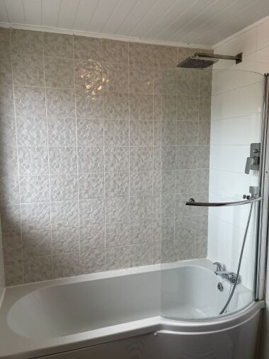 Bath with overhead shower